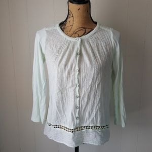 Lucky Brand Peasant Mint Green Crocheted Top